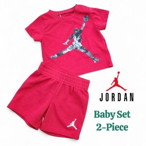 Jordan Baby Set 2-Piece Red T- Shirt Pull-on Elastic Short Size 3-12 Months